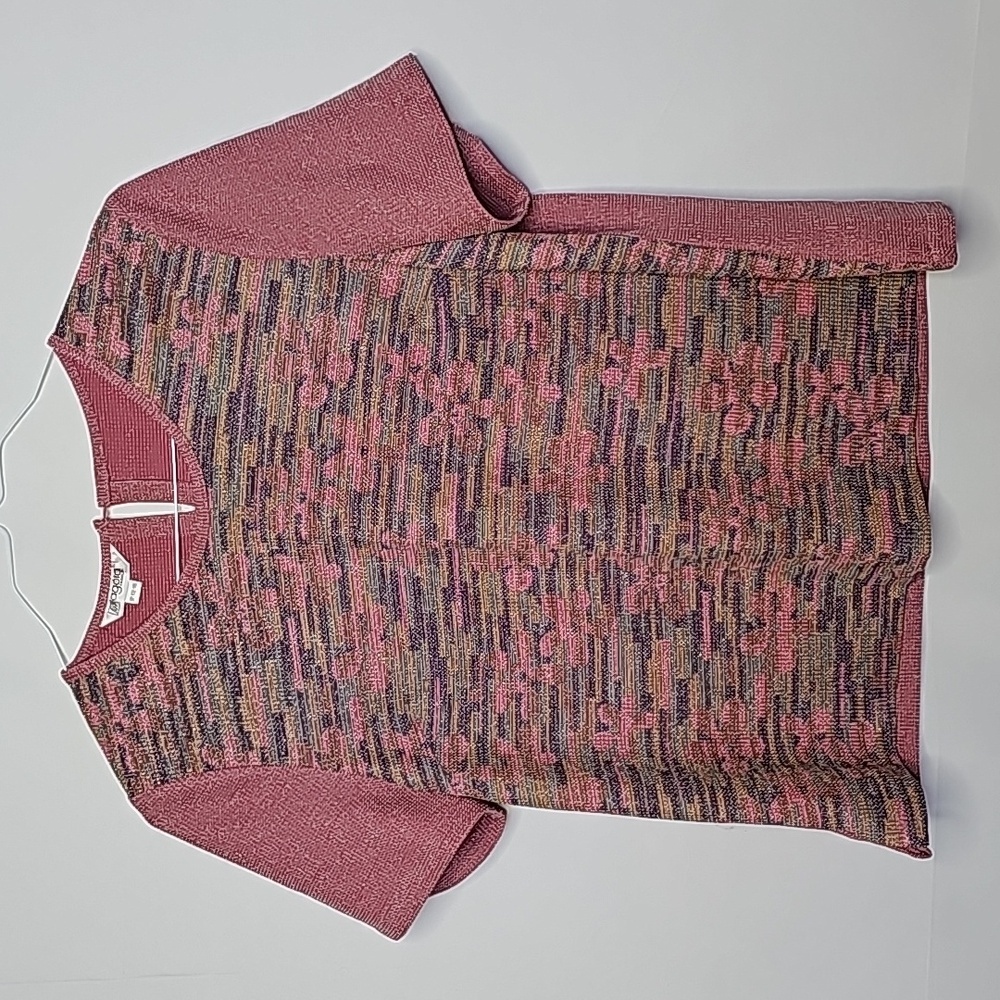 Agora crew neck short sleeve pattern floral shimmer glitter top blouse sz M